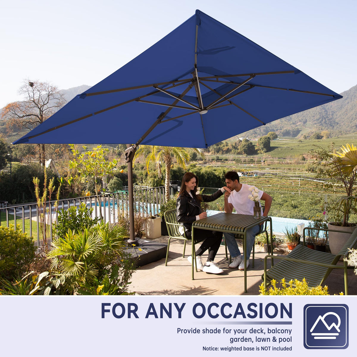 10x13FT Cantilever Patio Umbrella with LED Lights and Base O4458