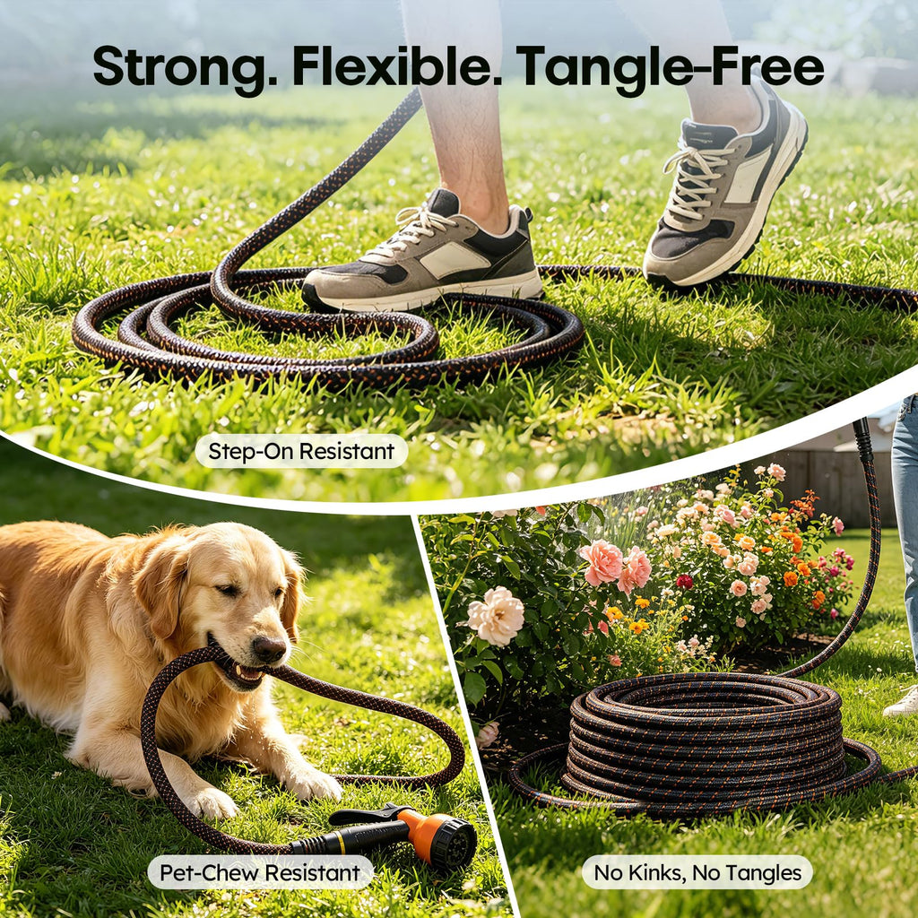 3/4" Flexible Non-Expandable Garden Hose with 10 Function Nozzle, 100ft P229321