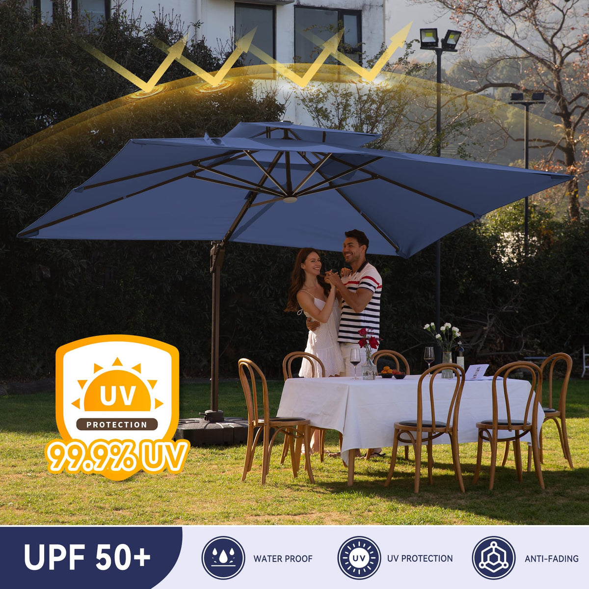 10x13FT Cantilever Patio Umbrella with LED Lights and Base O4458