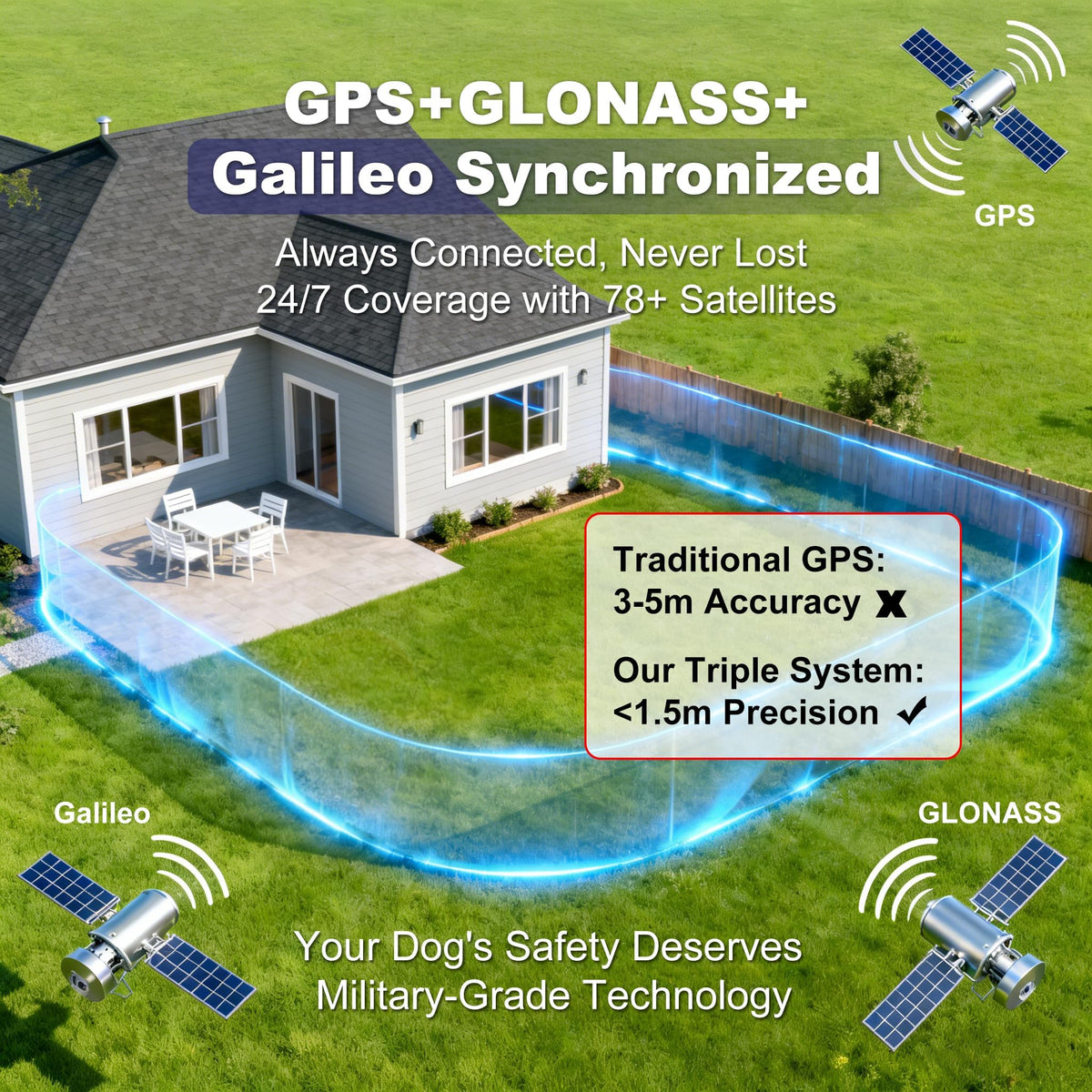 Wireless GPS Dog Fence Collar, 65–9,840 ft Radius, IPX7 Waterproof X82389