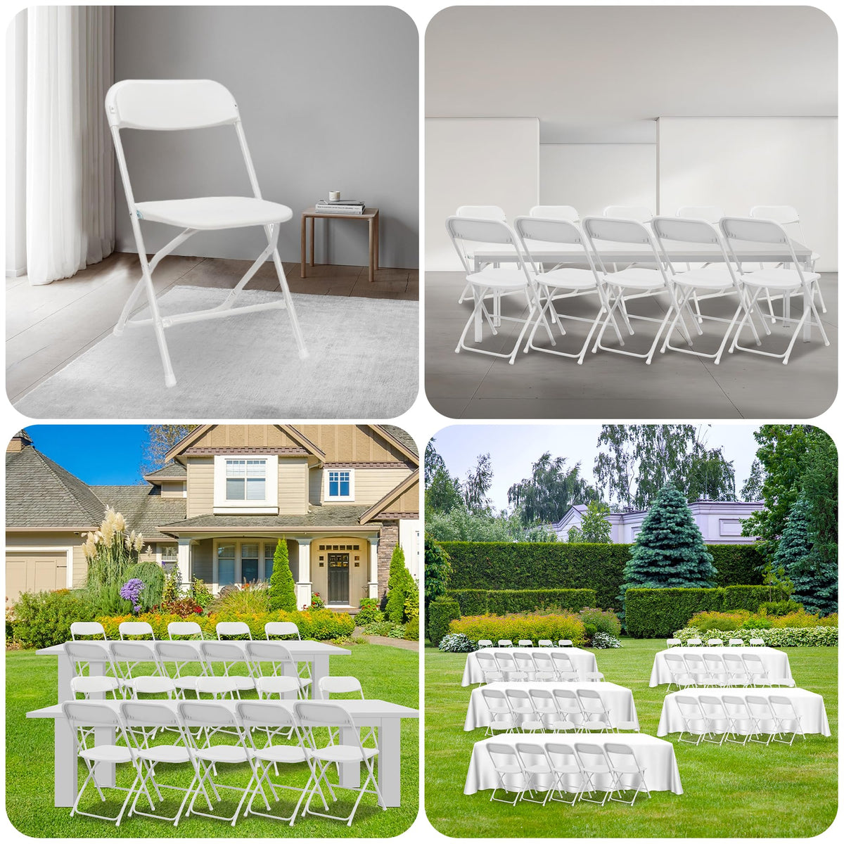 10 Pack White Folding Chairs 350LBS Capacity Steel M206