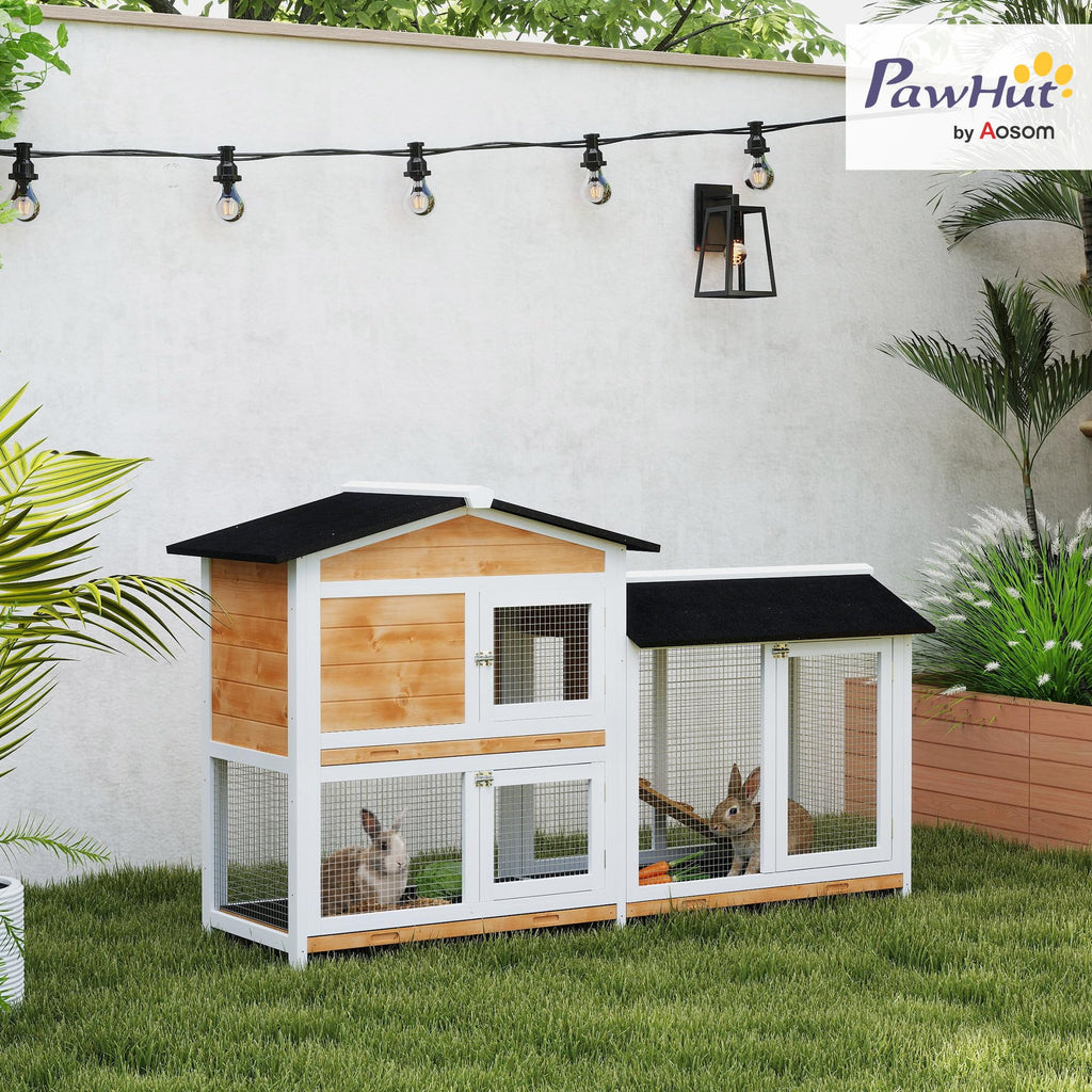 62" Wooden Small Animal Hutch with Run Area L612