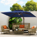 10x13FT Cantilever Patio Umbrella with LED Lights and Base O4458