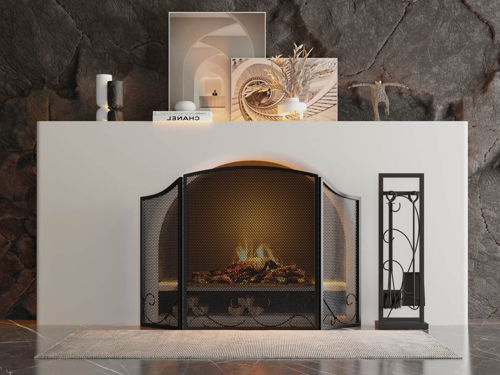 Black Wrought Iron Fireplace Screen D12390
